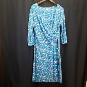 Hatley womens dress size Large 3/4 sleeves blue, teal & white diamond de…